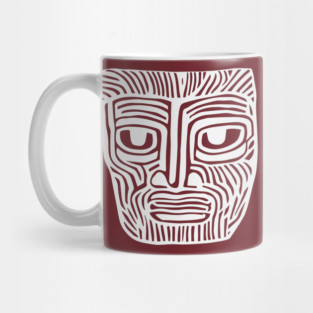 Tribal-Inspired Mask Linocut Design Mug