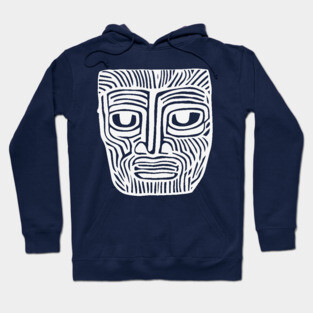 Tribal-Inspired Mask Linocut Design Hoodie
