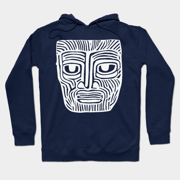 Tribal-Inspired Mask Linocut Design Hoodie by TuncGK
