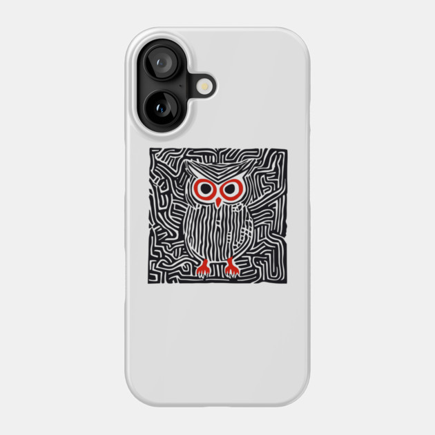 Abstract Owl Linocut Art in Monochrome Phone Case by TuncGK