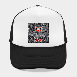 Abstract Owl Linocut Art in Monochrome Hat