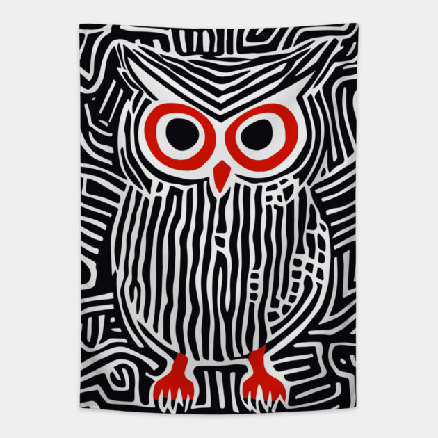 Abstract Owl Linocut Art in Monochrome Tapestry by TuncGK
