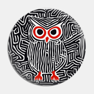 Abstract Owl Linocut Art in Monochrome Pin