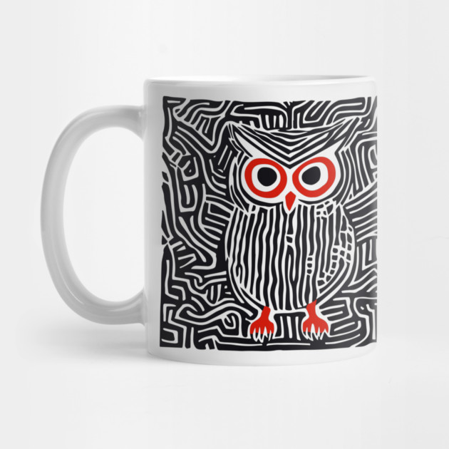 Abstract Owl Linocut Art in Monochrome by TuncGK