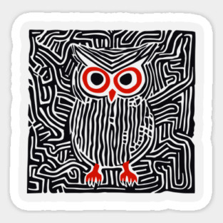 Abstract Owl Linocut Art in Monochrome Magnet