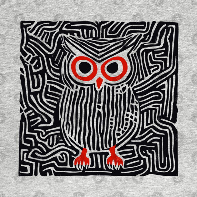Abstract Owl Linocut Art in Monochrome by TuncGK