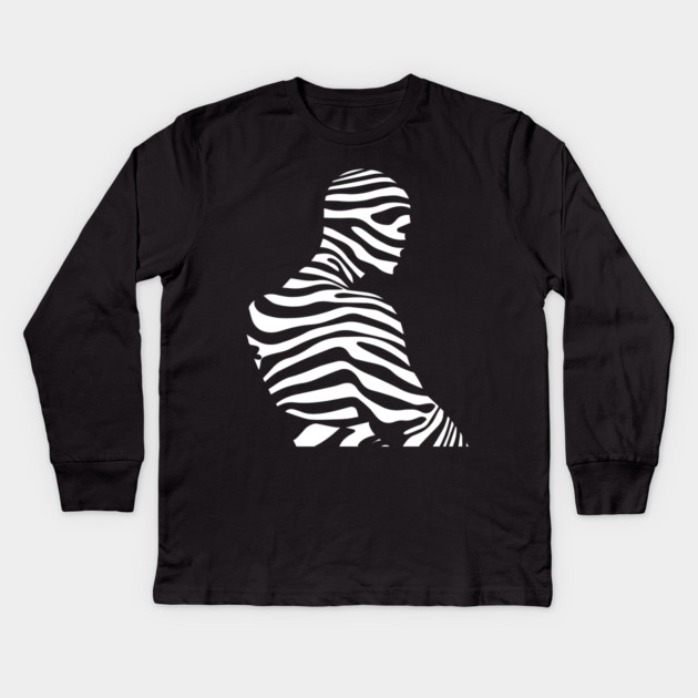 Minimalist Male Portrait in Op Art Style Kids Long Sleeve T-Shirt by TuncGK