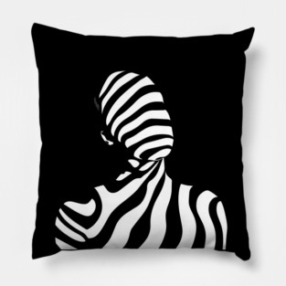 Dynamic Abstract Female Profile in Op Art Geometry Pillow