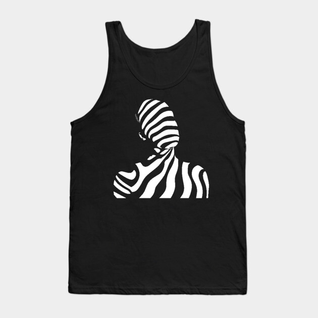 Dynamic Abstract Female Profile in Op Art Geometry Tank Top by TuncGK