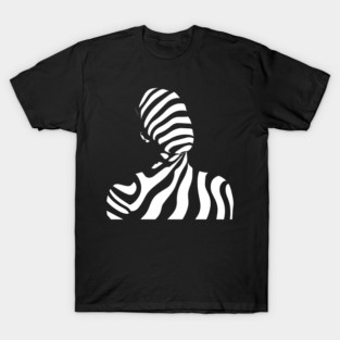 Dynamic Abstract Female Profile in Op Art Geometry T-Shirt