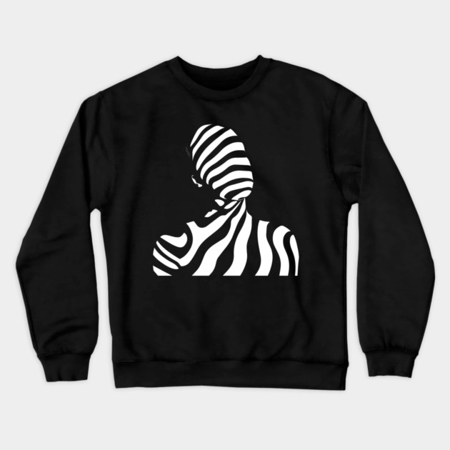 Dynamic Abstract Female Profile in Op Art Geometry Crewneck Sweatshirt by TuncGK
