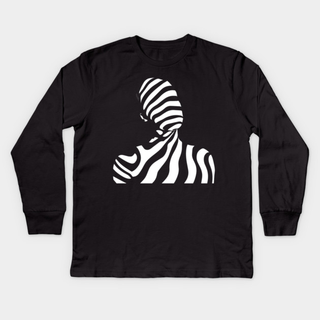 Dynamic Abstract Female Profile in Op Art Geometry Kids Long Sleeve T-Shirt by TuncGK