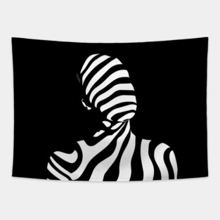 Dynamic Abstract Female Profile in Op Art Geometry Tapestry