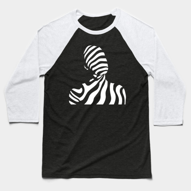 Dynamic Abstract Female Profile in Op Art Geometry Baseball T-Shirt by TuncGK