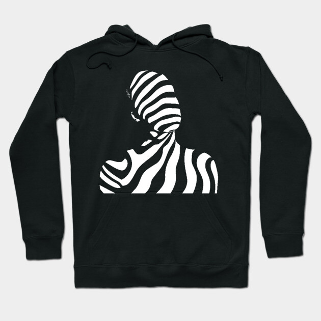 Dynamic Abstract Female Profile in Op Art Geometry Hoodie by TuncGK