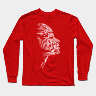Elegant Female Silhouette Op Art with Flowing Lines Long Sleeve T-Shirt