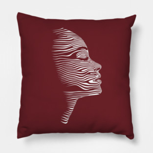 Elegant Female Silhouette Op Art with Flowing Lines Pillow
