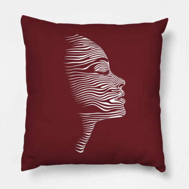 Elegant Female Silhouette Op Art with Flowing Lines Pillow by TuncGK