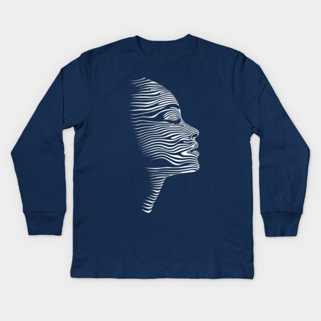Elegant Female Silhouette Op Art with Flowing Lines Kids Long Sleeve T-Shirt by TuncGK