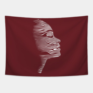 Elegant Female Silhouette Op Art with Flowing Lines Tapestry