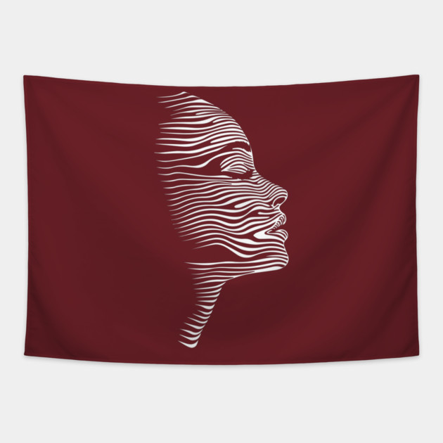 Elegant Female Silhouette Op Art with Flowing Lines Tapestry by TuncGK