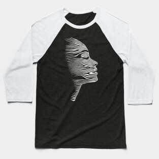 Elegant Female Silhouette Op Art with Flowing Lines Baseball T-Shirt