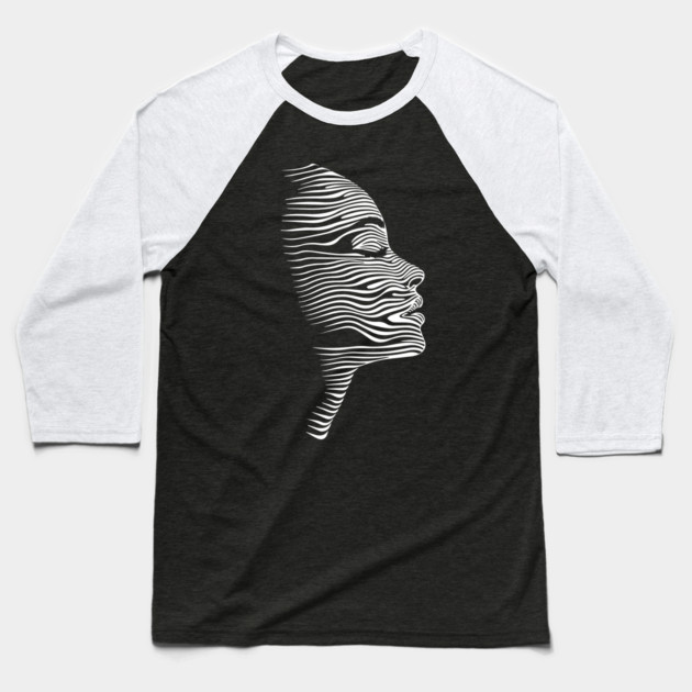 Elegant Female Silhouette Op Art with Flowing Lines Baseball T-Shirt by TuncGK