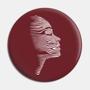 Elegant Female Silhouette Op Art with Flowing Lines Pin