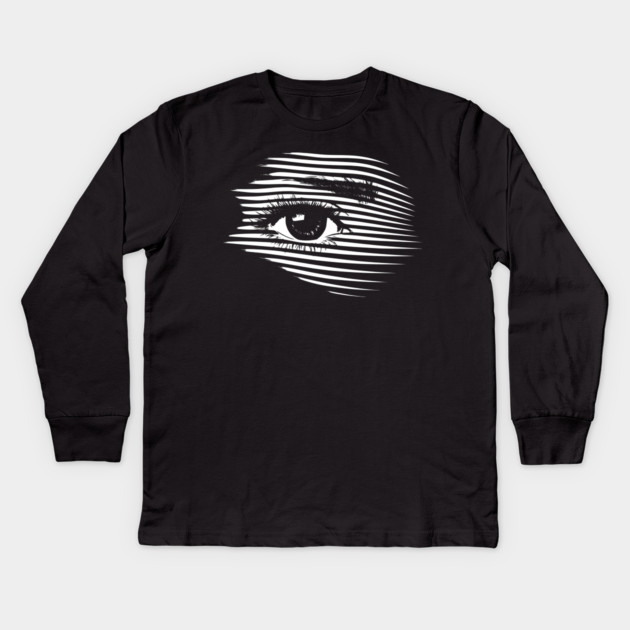 Mesmerizing Eye in Abstract Op Art Geometry Kids Long Sleeve T-Shirt by TuncGK