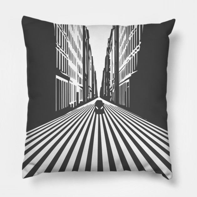 Endless Perspective Geometric Cityscape Op Art Design Pillow by TuncGK