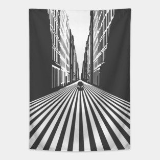 Endless Perspective Geometric Cityscape Op Art Design Tapestry