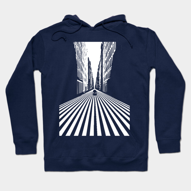 Endless Perspective Geometric Cityscape Op Art Design Hoodie by TuncGK