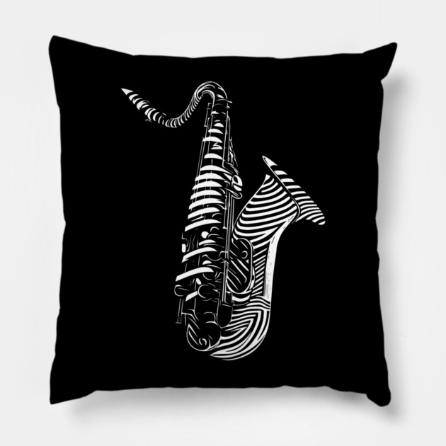 Abstract Saxophone Op Art Design for Music Enthusiasts Pillow by TuncGK