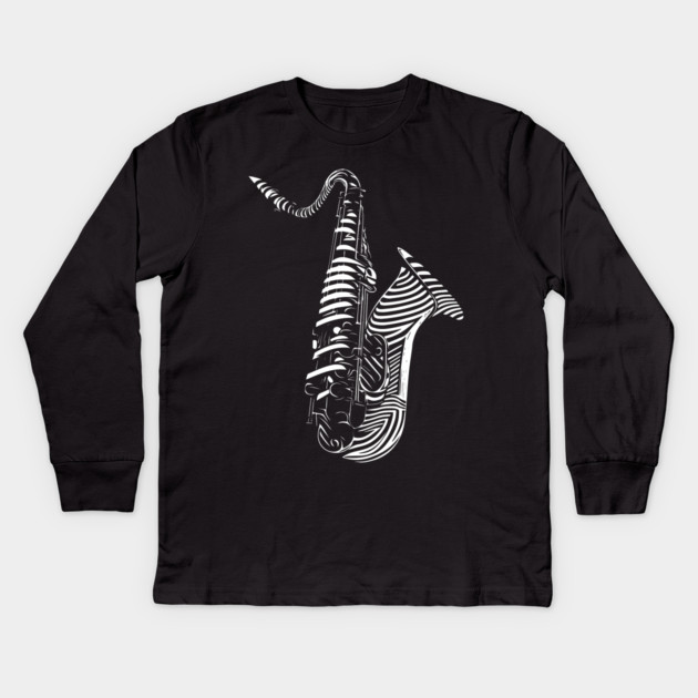 Abstract Saxophone Op Art Design for Music Enthusiasts Kids Long Sleeve T-Shirt by TuncGK