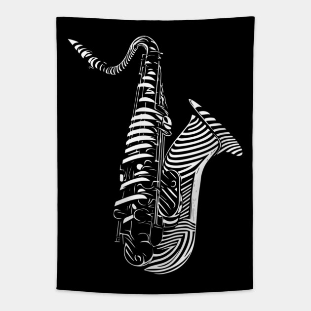 Abstract Saxophone Op Art Design for Music Enthusiasts Tapestry by TuncGK