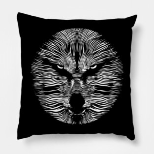 Fierce Geometric Wolf Op Art Design Pillow