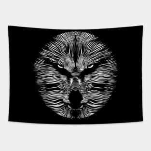 Fierce Geometric Wolf Op Art Design Tapestry