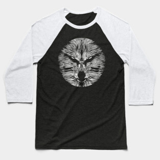Fierce Geometric Wolf Op Art Design Baseball T-Shirt