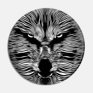 Fierce Geometric Wolf Op Art Design Pin
