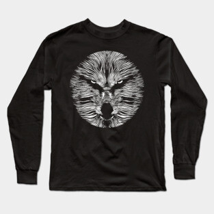 Fierce Geometric Wolf Op Art Design Long Sleeve T-Shirt