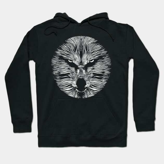 Fierce Geometric Wolf Op Art Design Hoodie by TuncGK