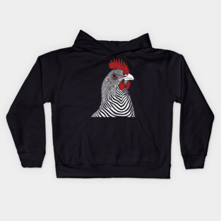 Striking Rooster Op Art Design in Bold Colors Kids Hoodie