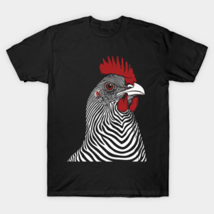 Striking Rooster Op Art Design in Bold Colors T-Shirt