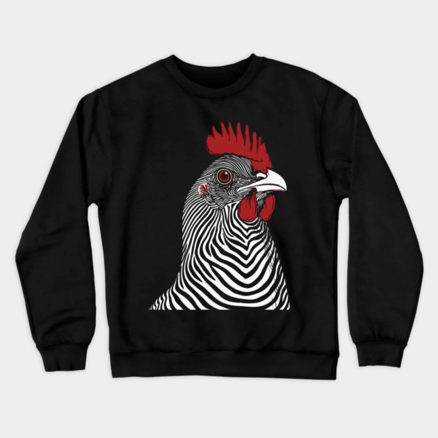 Striking Rooster Op Art Design in Bold Colors Crewneck Sweatshirt by TuncGK