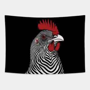 Striking Rooster Op Art Design in Bold Colors Tapestry