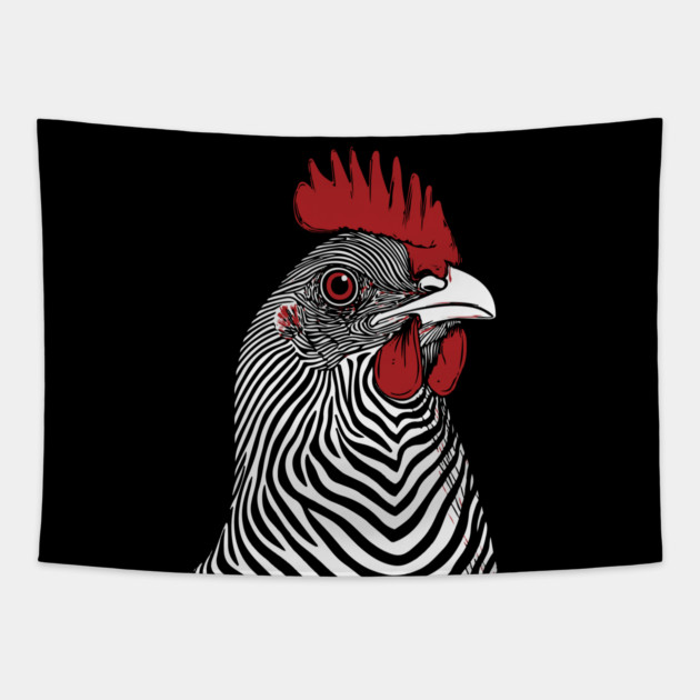 Striking Rooster Op Art Design in Bold Colors Tapestry by TuncGK