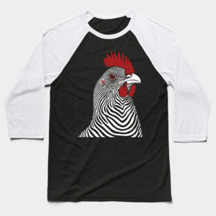 Striking Rooster Op Art Design in Bold Colors Baseball T-Shirt