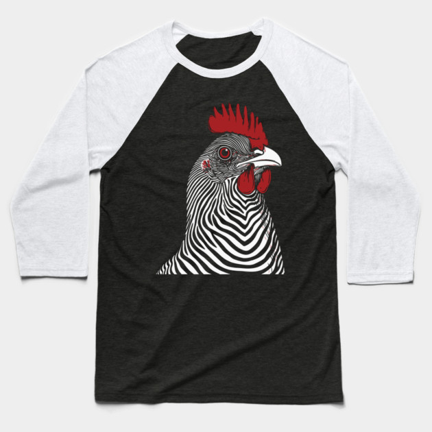Striking Rooster Op Art Design in Bold Colors Baseball T-Shirt by TuncGK