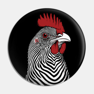 Striking Rooster Op Art Design in Bold Colors Pin