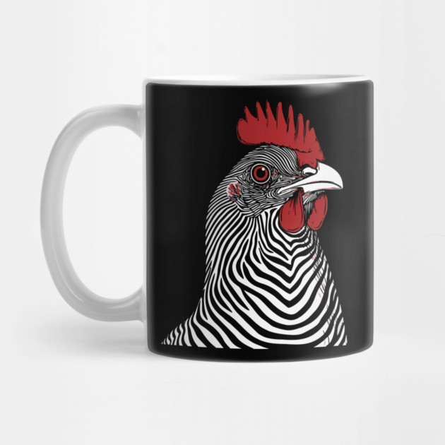 Striking Rooster Op Art Design in Bold Colors by TuncGK